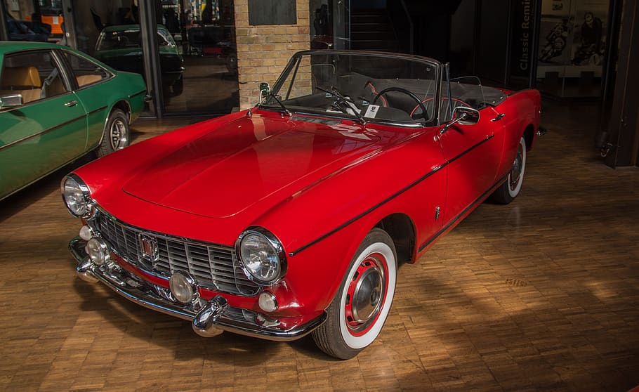 fiat, oldtimer, auto, vehicle, classic, automotive, red, italy, elegant, cabriolet
