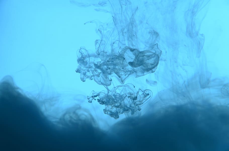 underwater illustration, grayscale, photography, texture, background, blue, water, smoke, fog, liquid