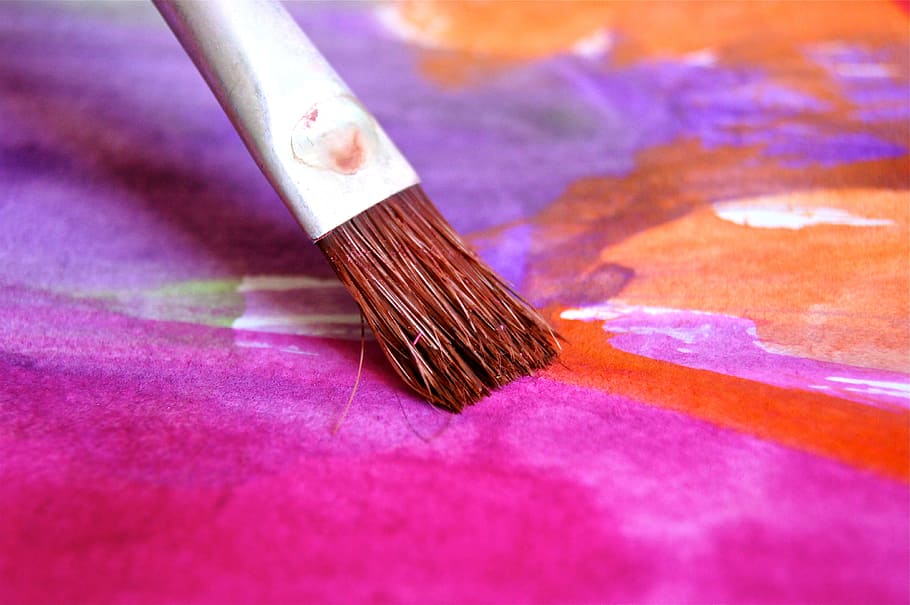 straight paint brush, brush, color, paint, child, play, art, pink, background, colorful