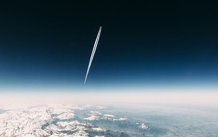 vista del espacio, foto de la tierra, azul, cielo, atmósfera, montaña, paisaje, aéreo, vista, avión a reacción