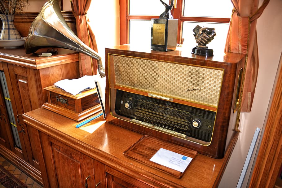 vintage, brown, am/fm, /fm radio, cabinet, old radio, radio, antiques, reception, old gramophone