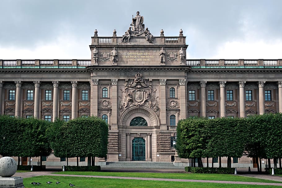 the swedish parliament, building, historic, architecture, facade, tourism, façades, sweden, old, stockholm