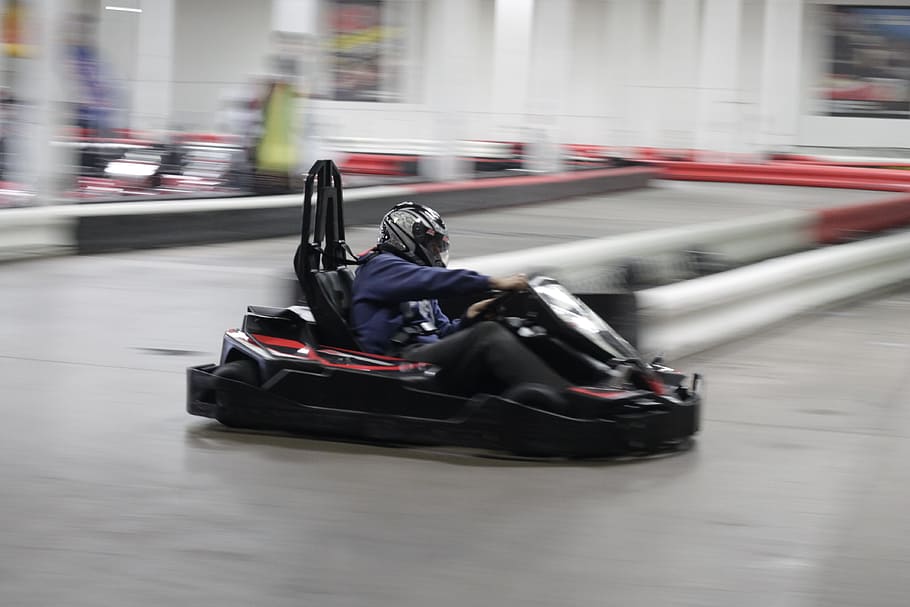 person, riding, black, go, kart, Carting, Race, Competition, Track, Drive