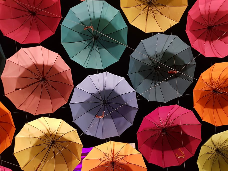 time lapse photography, assorted-color, unfold, umbrellas, umbrella, pattern, non, cloud, cloudy weather, night view