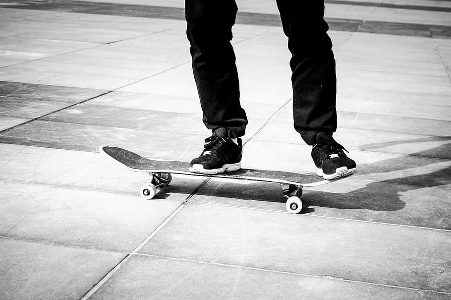 person, riding, black, skateboard, adidas, chrome, chromed, concrete, extreme, fashion