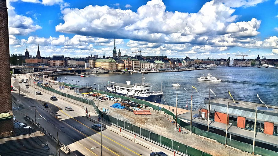 Suecia, Estocolmo, ciudad, agua, barco, carretera, el casco antiguo, verano, velero, mar