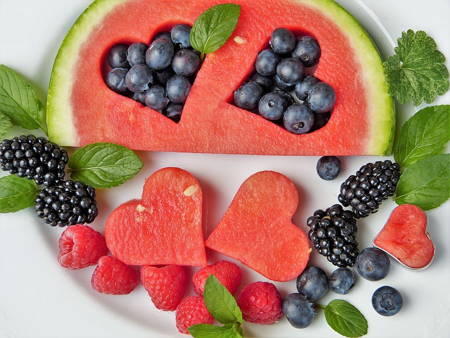 slice melon, grapes, strawberry, white, ceramic, plate, slice, melon, ceramic plate, fruit