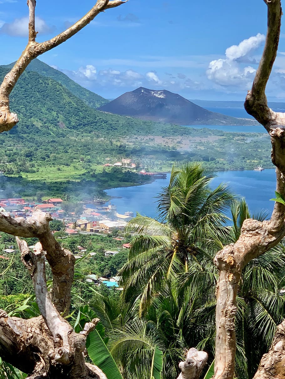 rabaul, gunung berapi, papua nugini, primitif, pulau, budaya, desa, lanskap, menanam, keindahan di alam