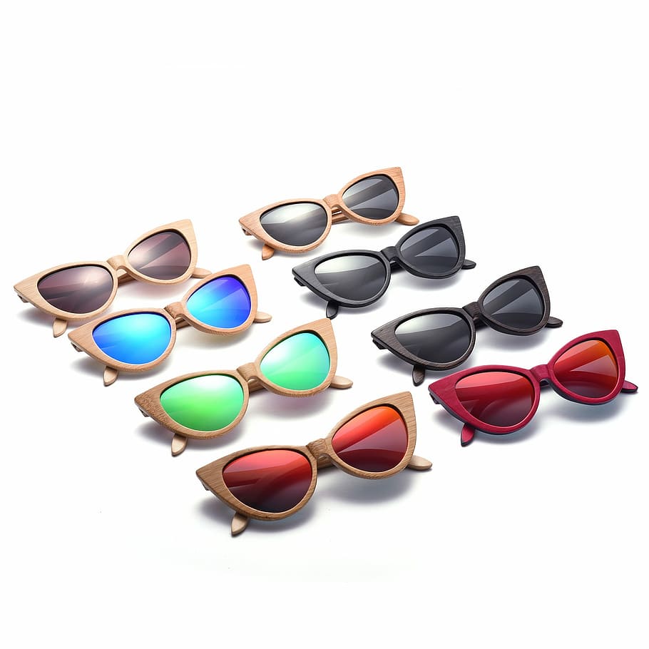 cat eye sunglasses, wood sunglasses, Cat Eye, Sunglasses, Wood, polarized lenses, white background, healthcare and medicine, medicine, multi colored