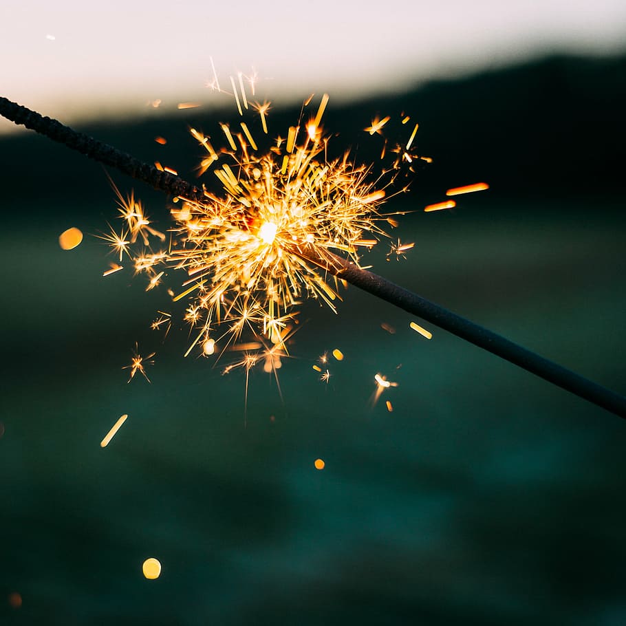 time lapse photography, lighted, sparkler, selective, focus, photography, spark, metal, rod, dark