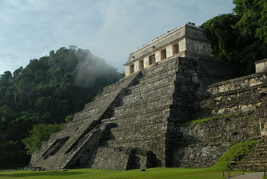 gray, concrete, structure, forest, daytime, mexico, ruin, maya, culture, history