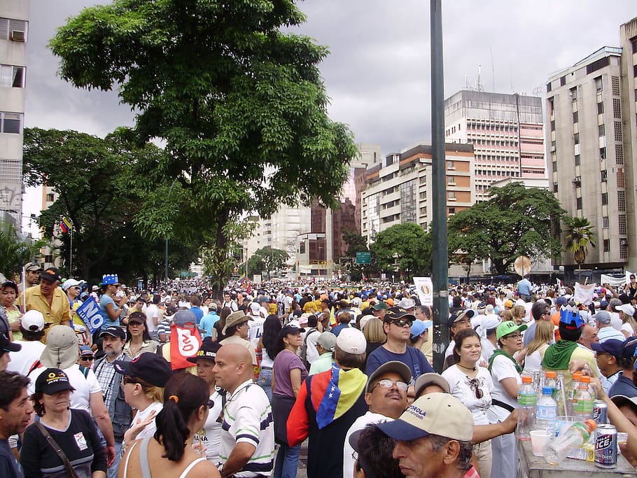 people gathering, road, marches, protests, venezuela, crowd, large group of people, architecture, group of people, city