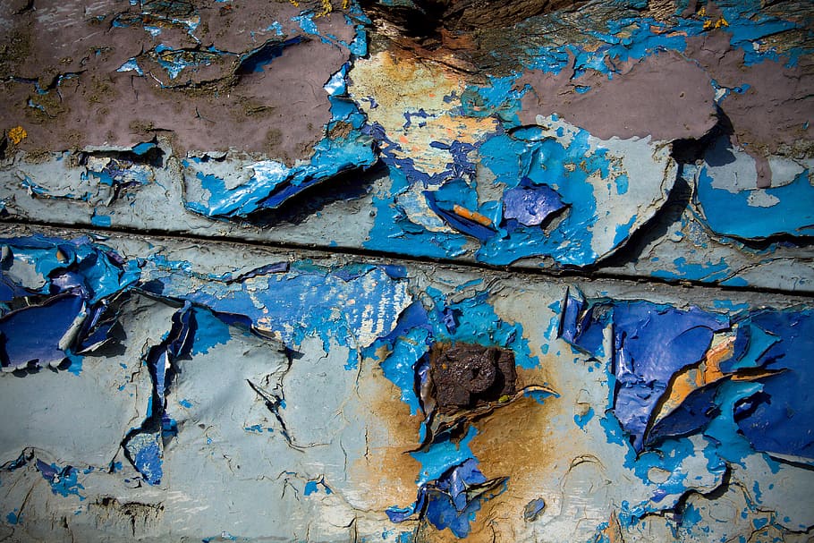 rachado, azul degradado, madeira., capturado, canon dslr, Close-up tiro, azul, madeira, Imagem, Faversham