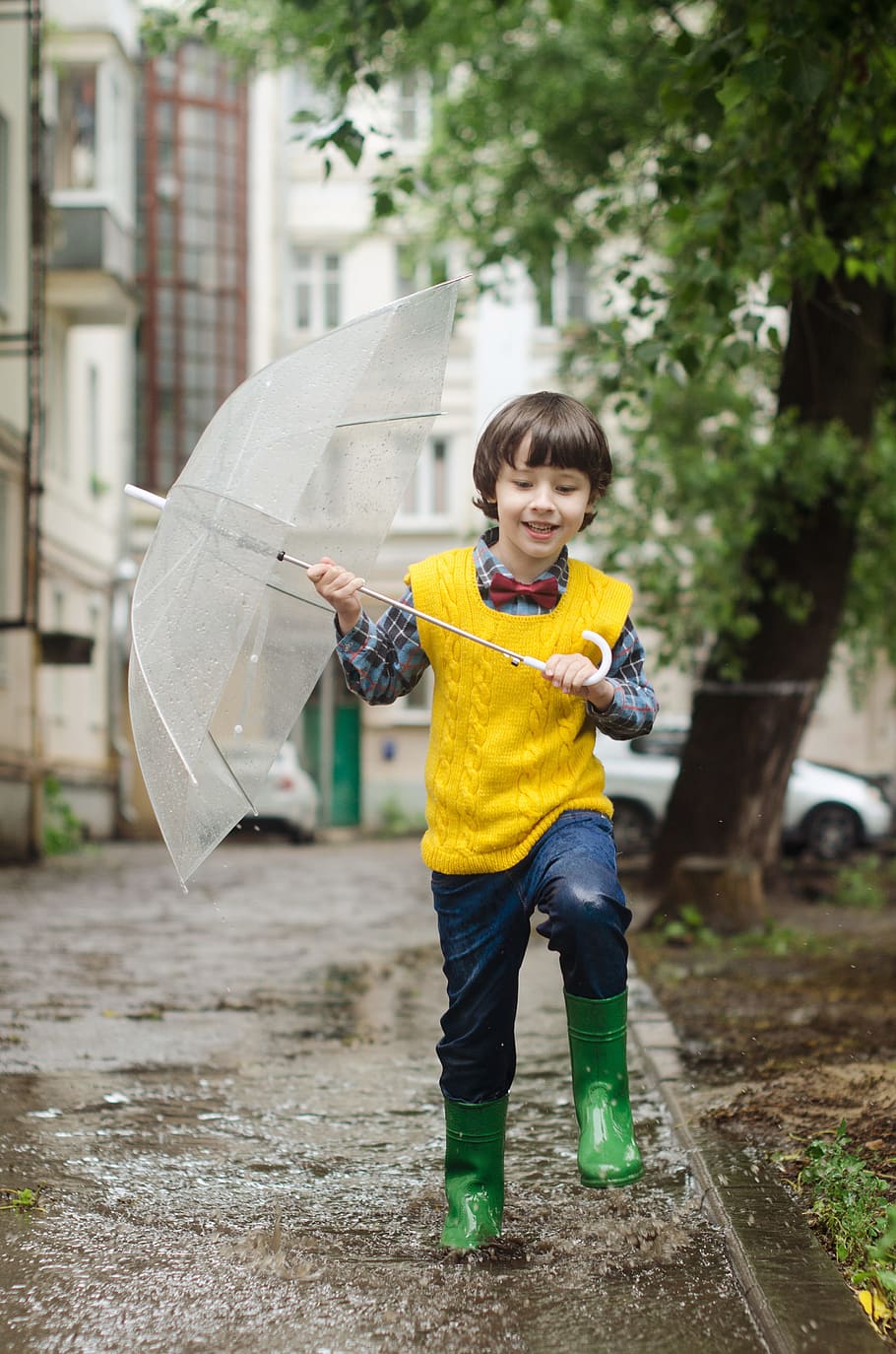 paraguas, charco, niño, bebé, niños, maxim, lluvia, paseo, infancia, camisa