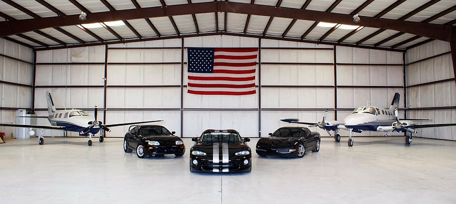 three, black, vehicles, two, white, planes, corvette, vette, viper, auto