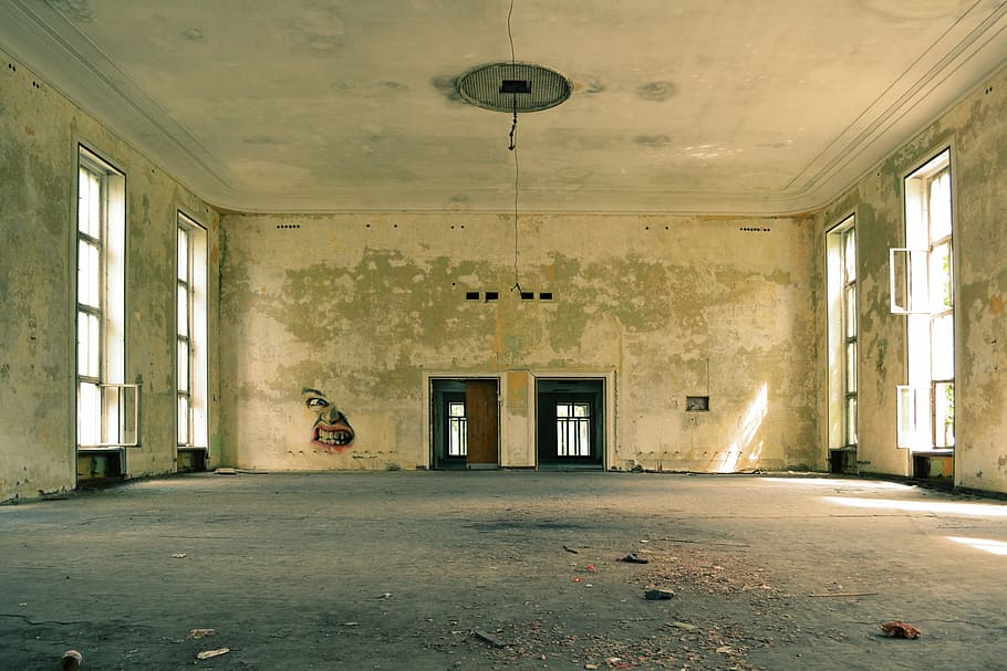 brown concrete building, room, old, empty, abandoned, interior, floor, vintage, aged, dirty