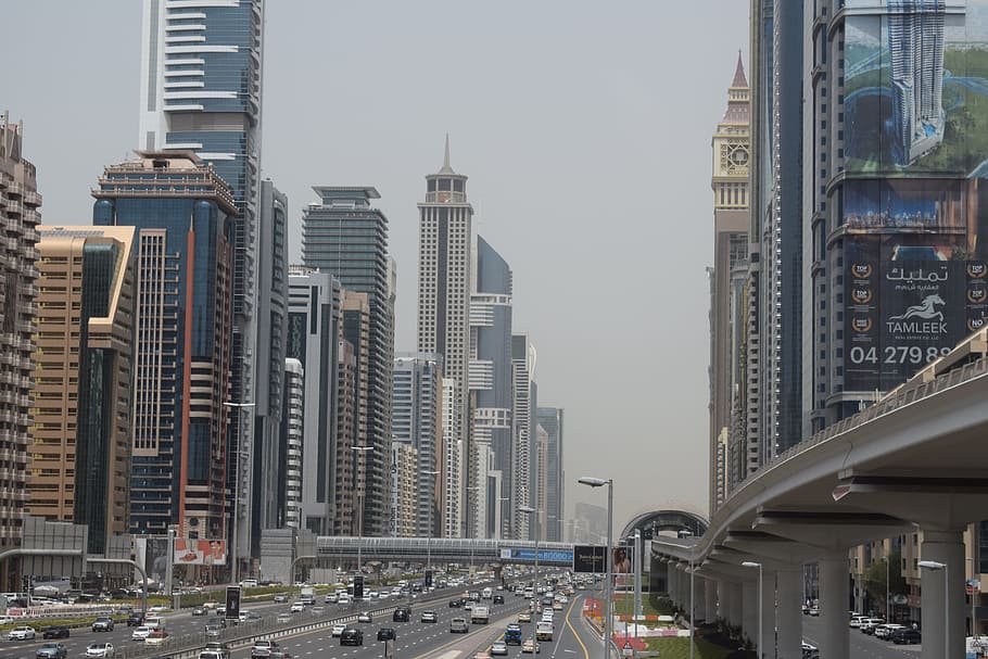 Dubai, Jalan, Pencakar Langit, Uae, autos, kendaraan, burj khalifa, lalu lintas, kota, arsitektur
