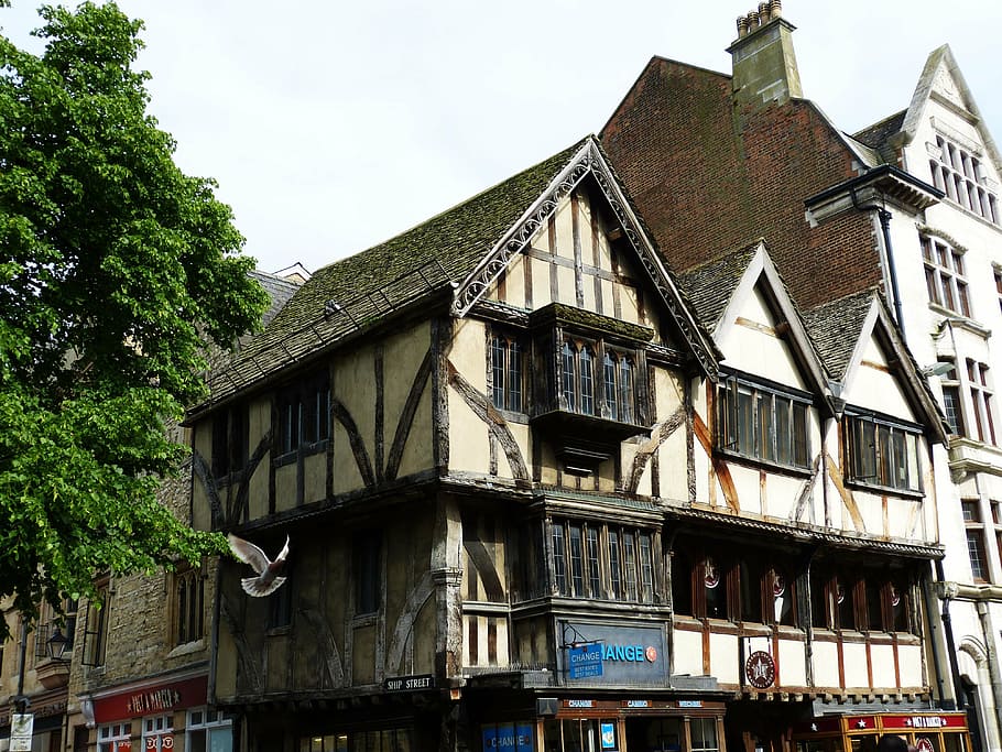 oxford, old town, england, building, architecture, historically, united kingdom, truss, fachwerkhaus, bay window