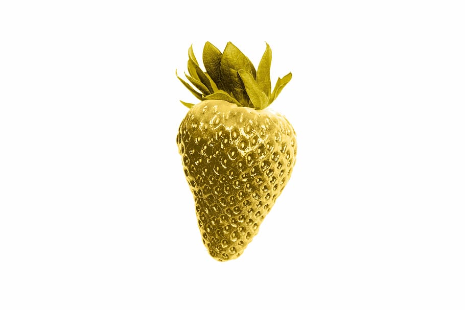 close, photography, green, strawberry, white, background, golden strawberry, gold, color, gilded
