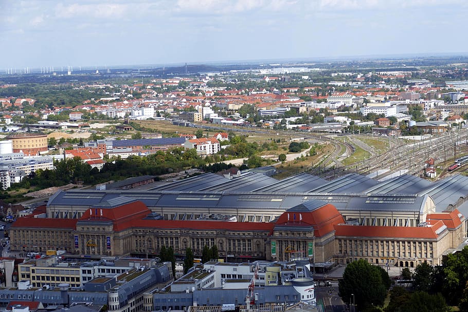 leipzig, saxony, city, augustus square, downtown, view, outlook, railway station, central station, track