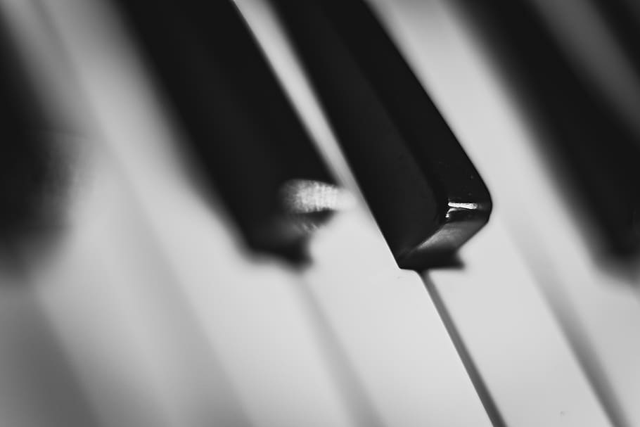 piano, teclas, música, instrumento, blanco y negro, primer plano, sin gente, interiores, metal, instrumento musical