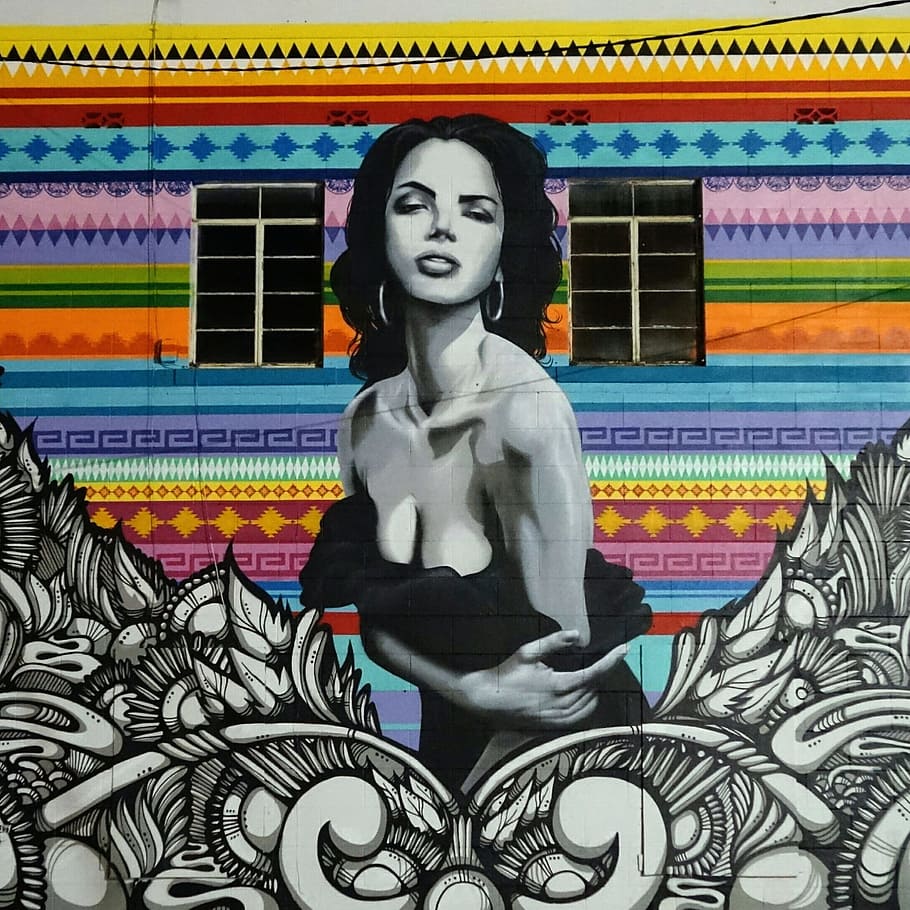 pop art mural painting, woman, painting, women's, street art, grafiti, female, girl, paint, color