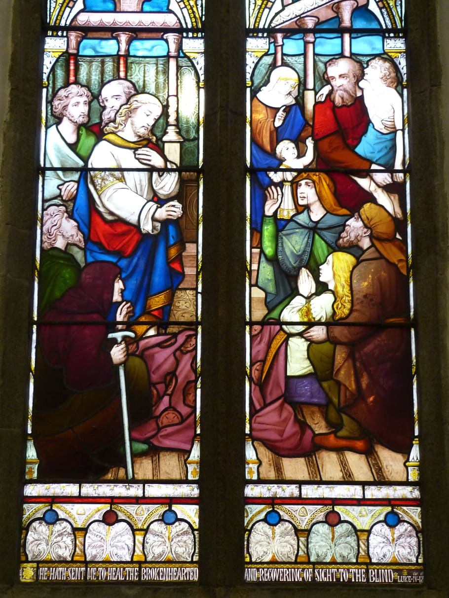 window, church window, church, evangelists, stained glass, glass, jersey, england, jesus, christ