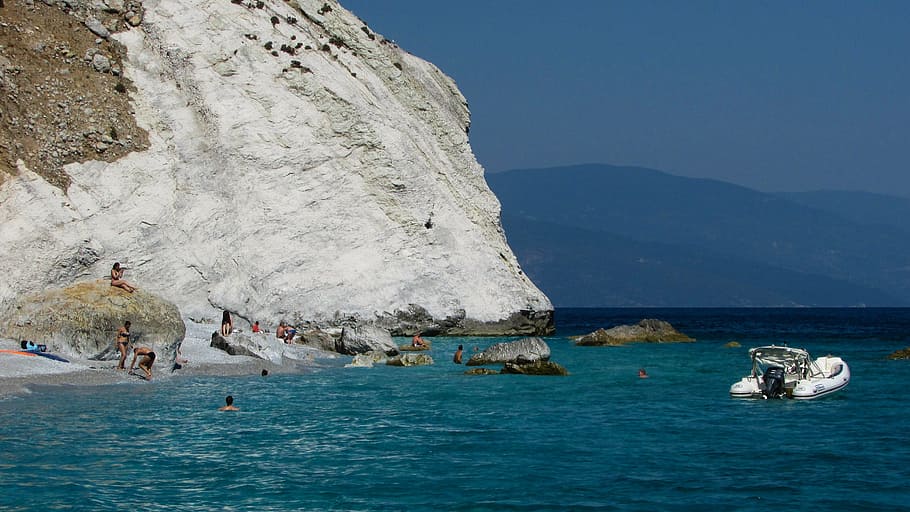 greece, skiathos, island, beach, rock, white, sporades, mediterranean, summer, sea