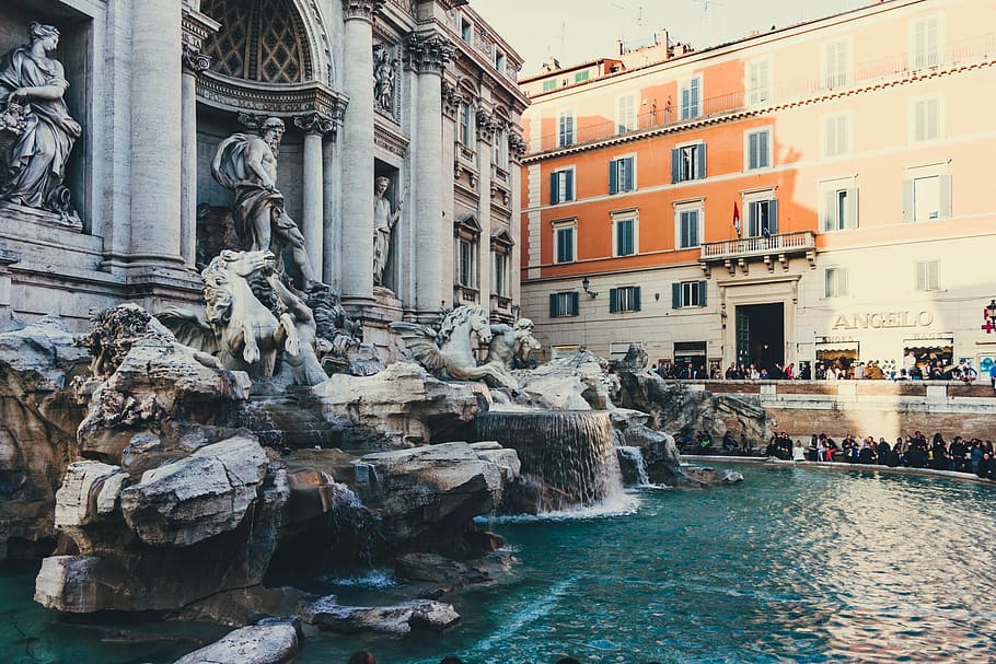 gente, en pie, fuente, Roma, cultura, Italia, lugares de interés, turismo, históricamente, escultura