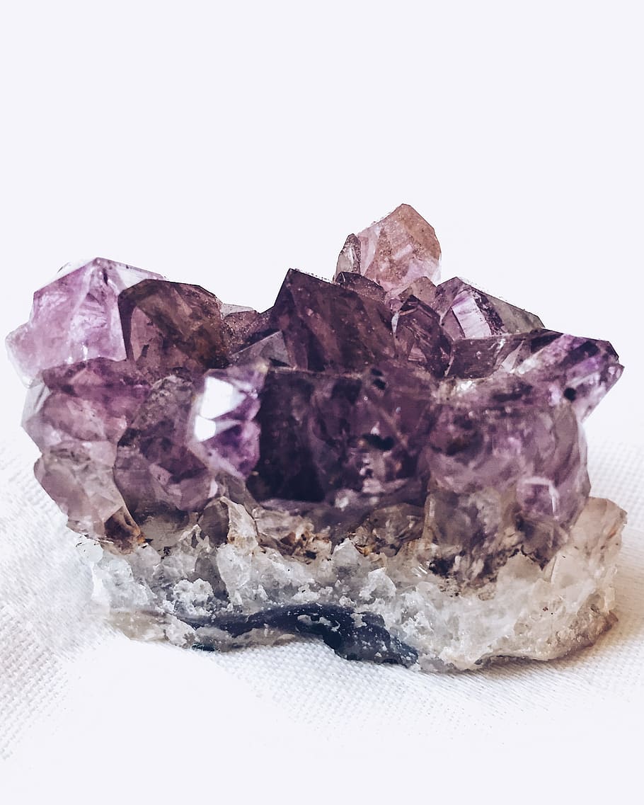 amethyst, stone, magic, white background, studio shot, mineral, indoors, crystal, close-up, geology