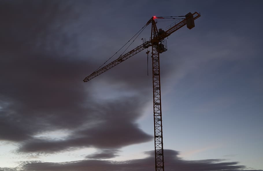 construction, clouds, sky, dark, crane, cloud - sky, construction industry, construction site, crane - construction machinery, development