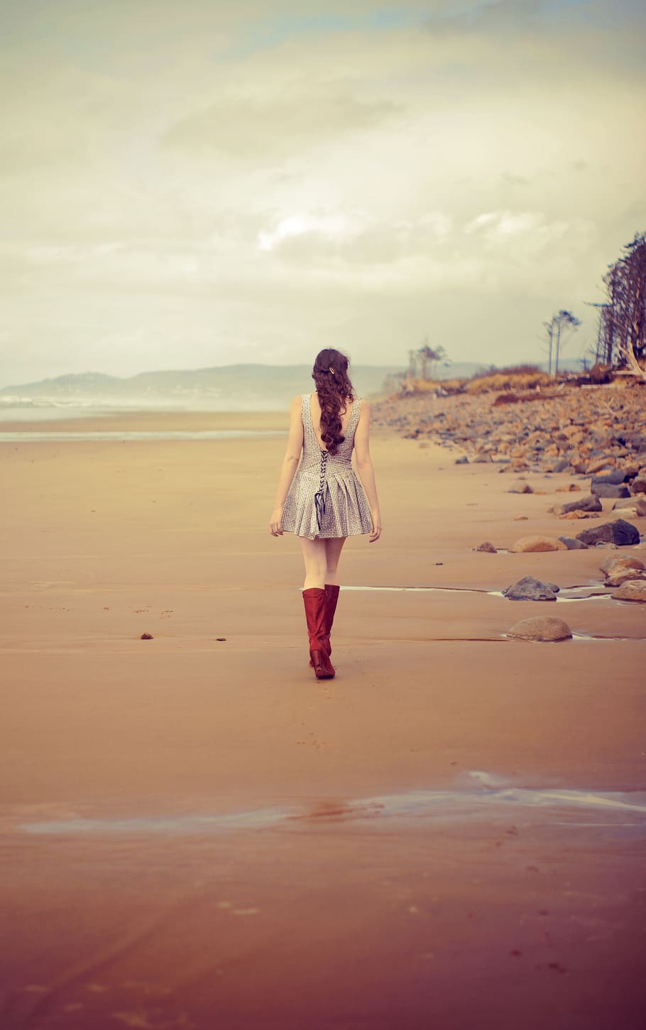 girl, alone, beach, walking, isolated, woman, young, nature, female, calm