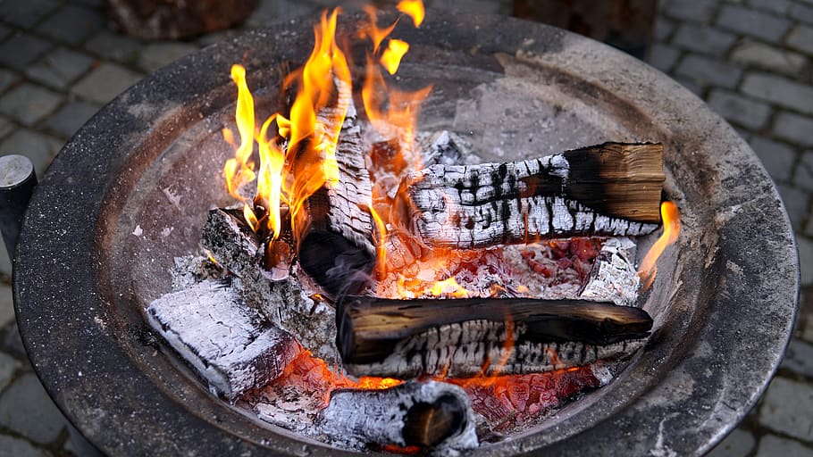 fire bowl, fire, wood fire, flame, embers, campfire, fireplace, burn, heat - temperature, burning