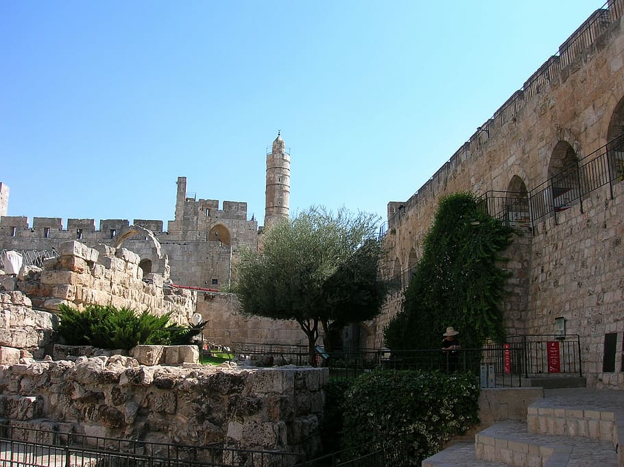Башня, Давид, Вдали, Башня Давида, Иерусалим, Израиль, фотографии, общественное достояние, Руины, архитектура