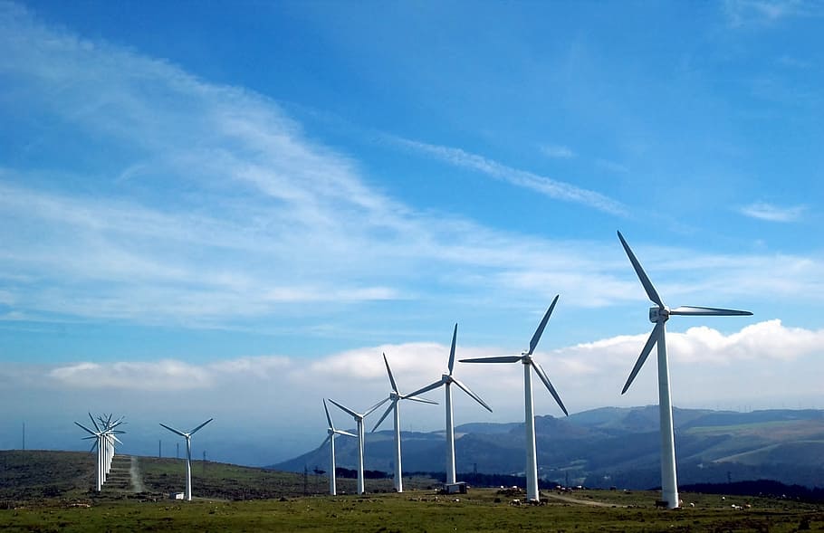 windmills, landscape field, cape ortegal, galicia, renewable energy, wind farm, propellers, power generation, ecology, wind