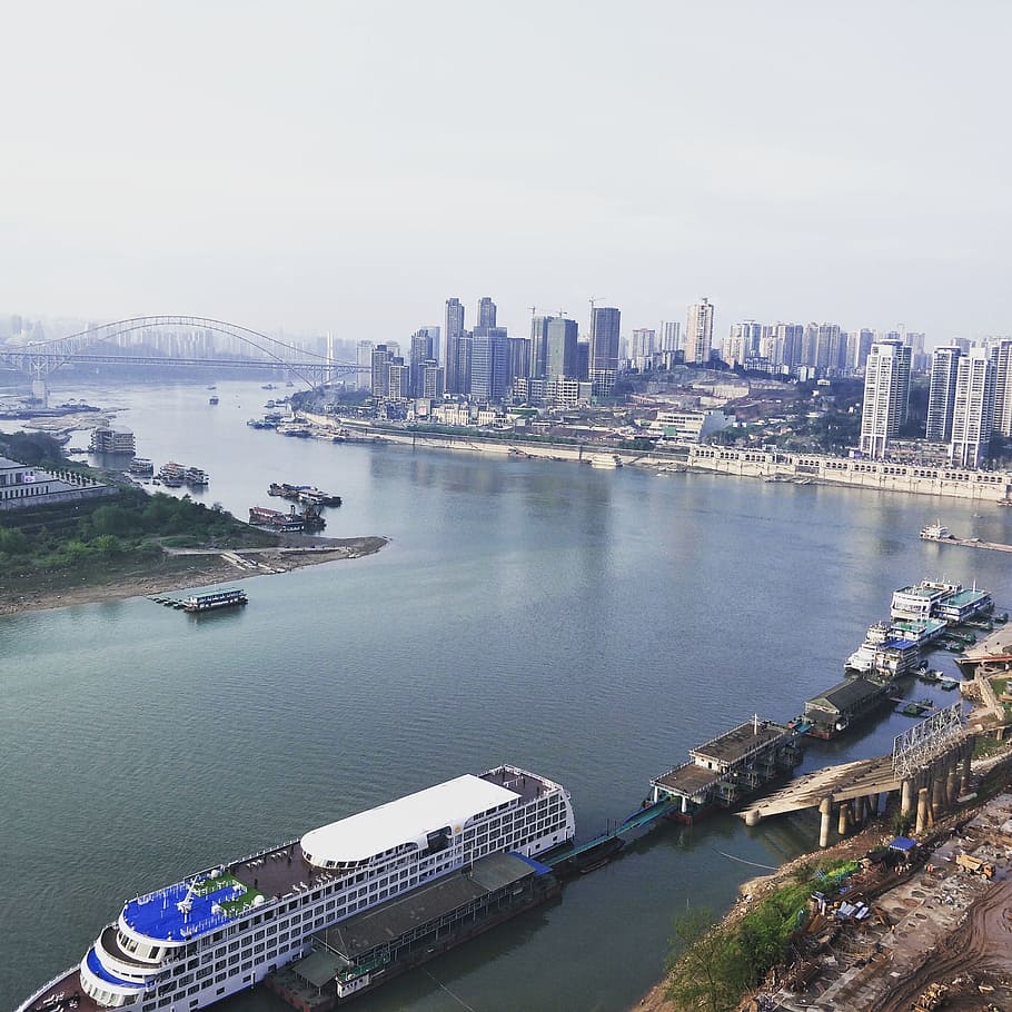 Chongqing, Kota, Riverview, menghadap ke, lanskap kota, pemandangan kota, sungai, kaki langit kota, Struktur yang dibangun, air