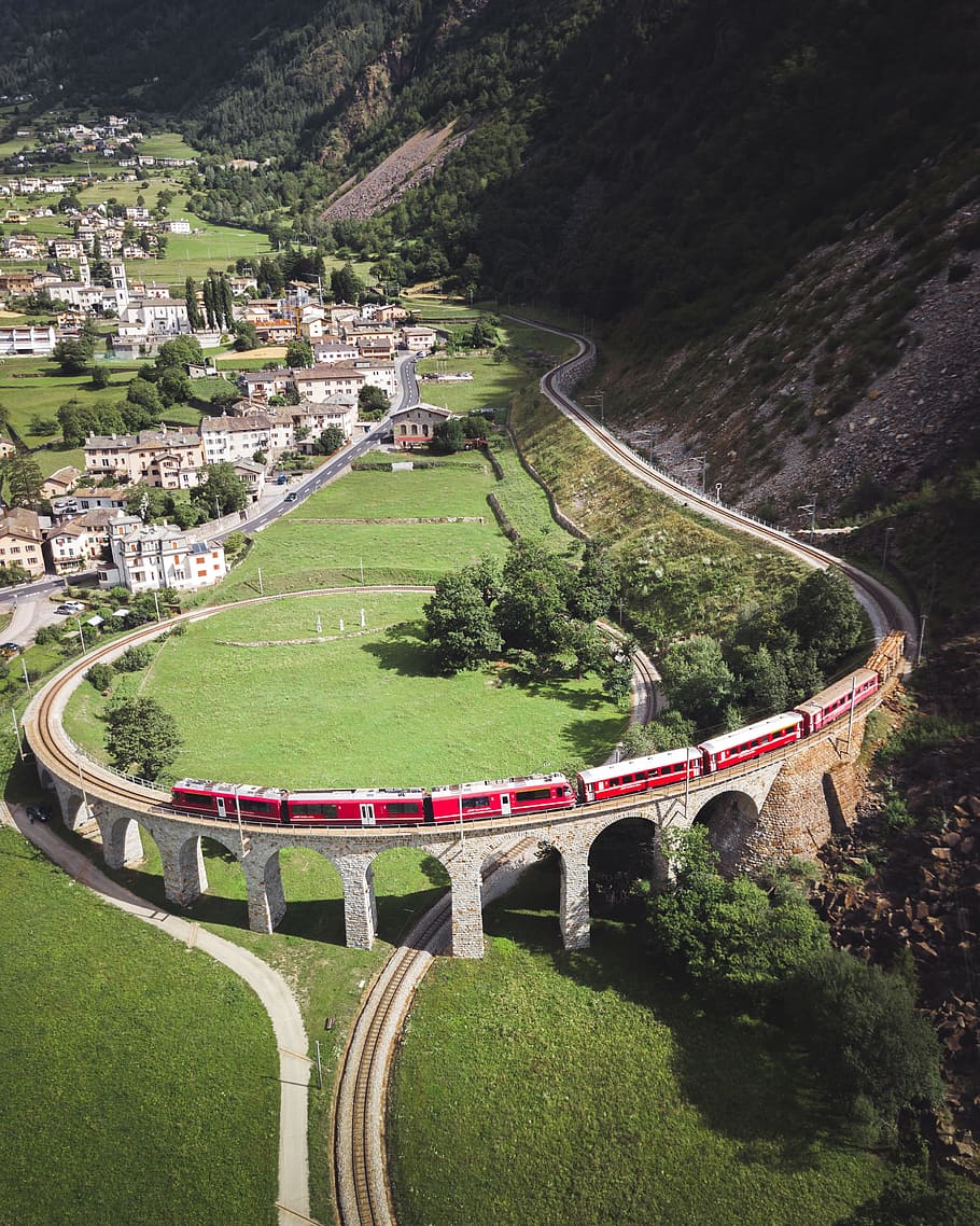 鉄道, スイス, 高架橋, 鉄道線路, 交通機関, 駅, 線路, トランジット, 出発, 現代