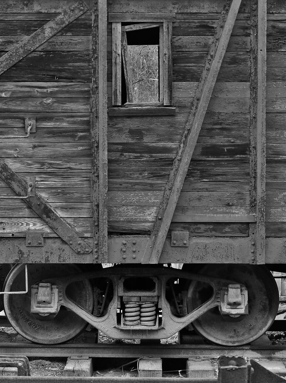 railroad, rail, train, car, black and white, box, tracks, pennsylvania, muddy, creek