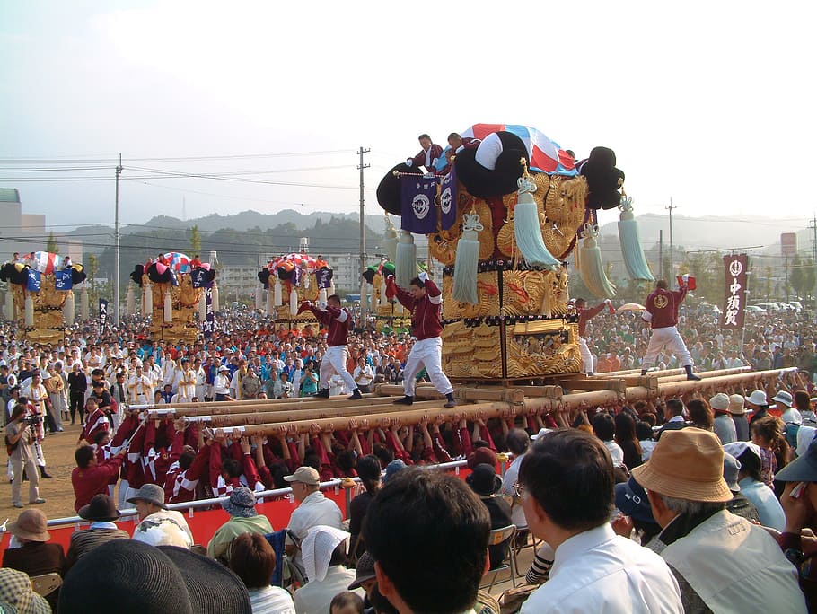 soporte de tambor, festival, festival niihama taiko, festival de hombre, dar, comparado ostra, kawanishi, soporte de tambor nakasuka, multitud, gran grupo de personas