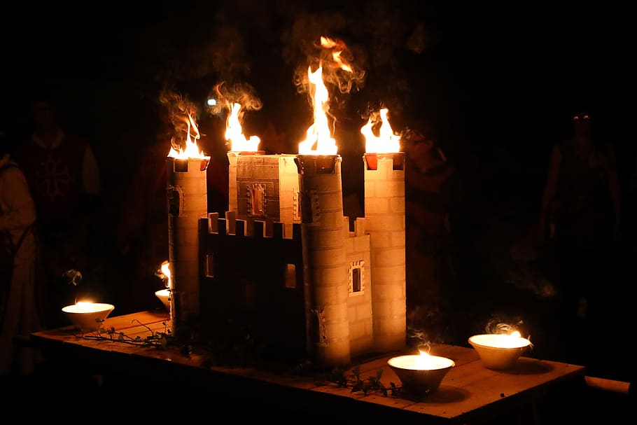 Carcassonne, Abad Pertengahan, Pertunjukan, Api, kastil, aude, negara katar, lilin, api - Fenomena Alam, malam
