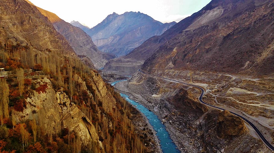 photo of canyon, river, mountain, pakistan, water, nature, travel, natural, november, color
