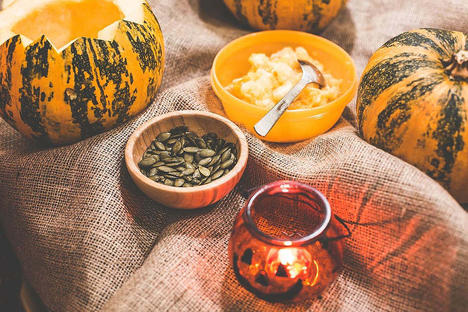 preparing, halloween pumpkins, Carving, Halloween, Pumpkins, autumn, candle holder, candles, happy halloween, pumpkin seeds