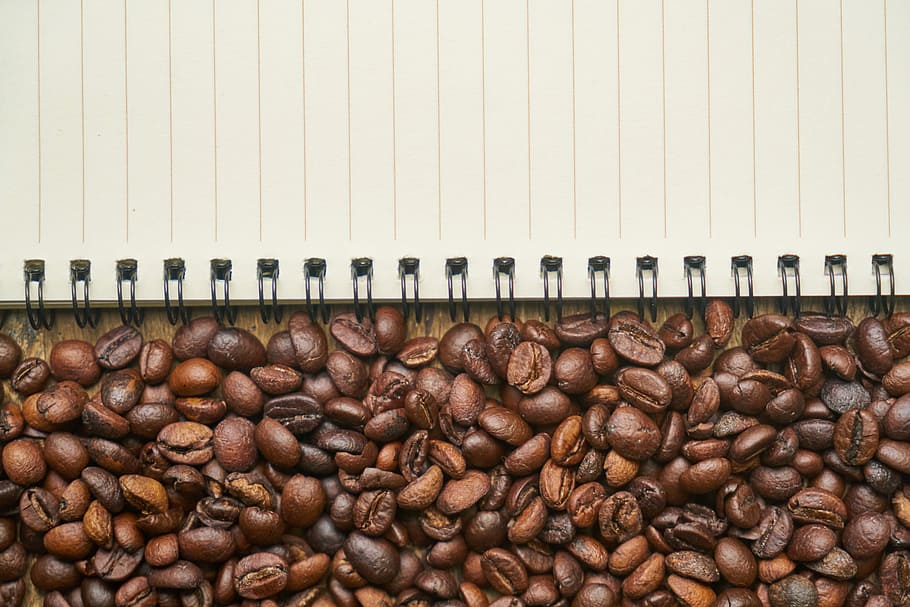 coffee beans, opened, spiral notebook, Coffee, Core, Texture, Caffeine, Food, kitchen, background