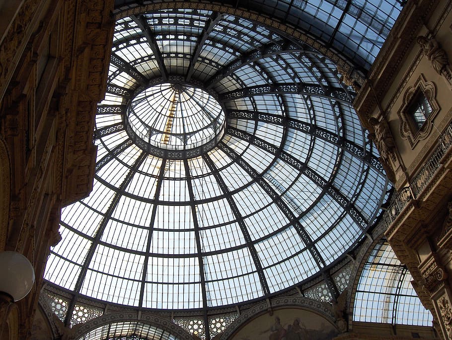 milan, shopping arcade, gallery of victor emmanuel, building, roof construction, places of interest, architecture, built structure, dome, indoors