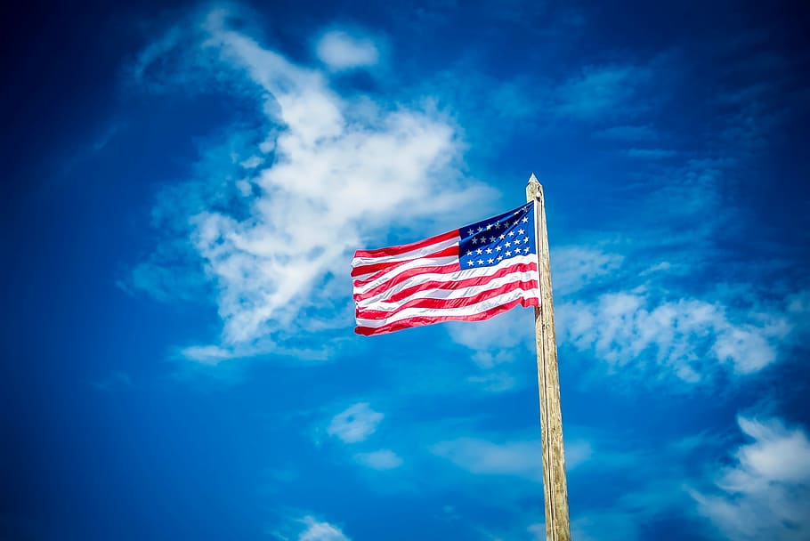 flag of usa, united states, america, flag, stars and stripes, old glory, sky, clouds, outdoors, wooden