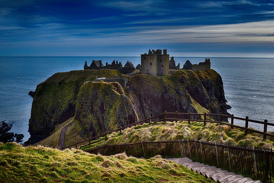 castelo dunnottar, falésias, aberdeen, dunnottar, paisagem, escocês, mar, velho, aberdeenshire, turismo