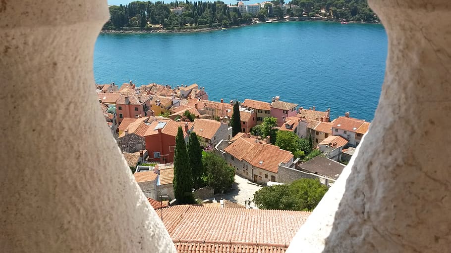 rovinj, croatia, bell tower, istria, sea, vacations, sea view, coast, town center, architecture