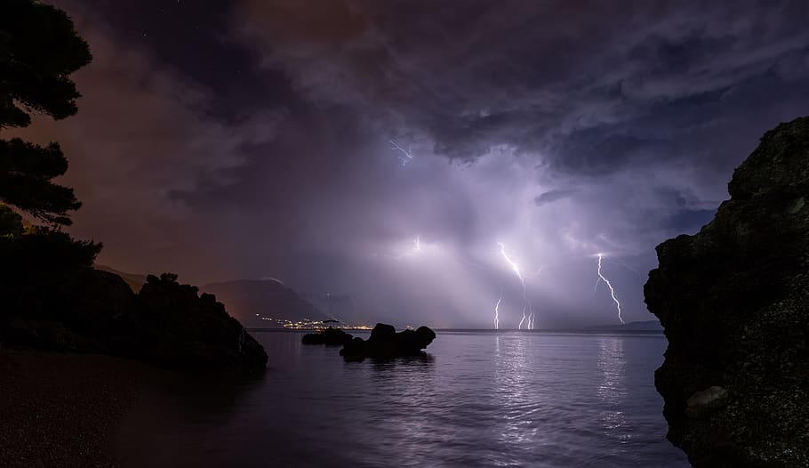 lightning, night, storm, thunderstorm, thunder, weather, electricity, dark, rain, sky