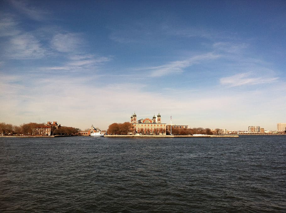 ellis island, new york, immigration, history, usa, heritage, architecture, built structure, sky, building exterior