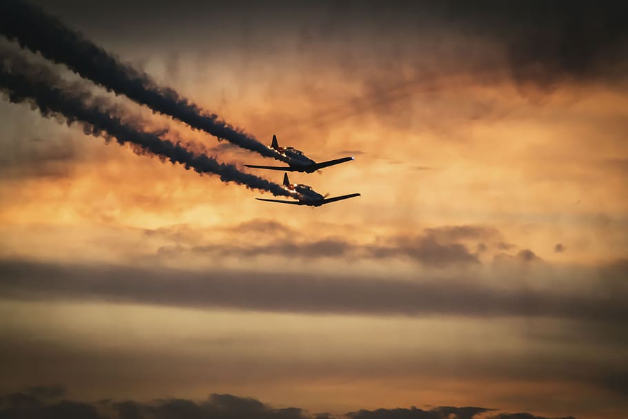 nature, landscape, airplane, clouds, sky, smoke, aircraft, military, air vehicle, flying
